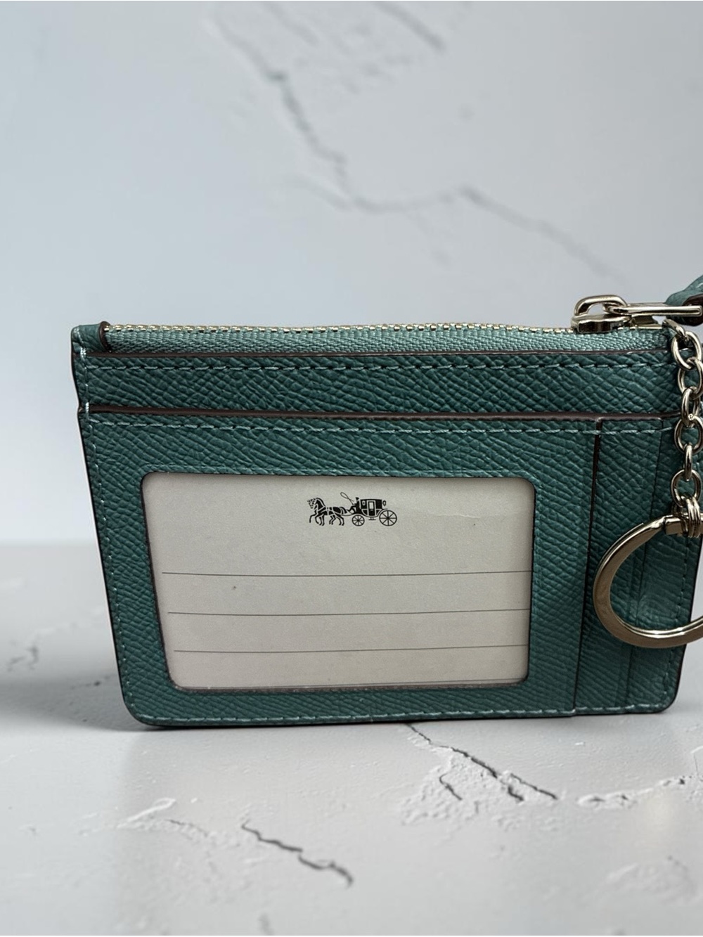Coach Teal Blue Leather Zip Card Case ID Wallet Keychain – New Without Tags - Picture 2 of 3